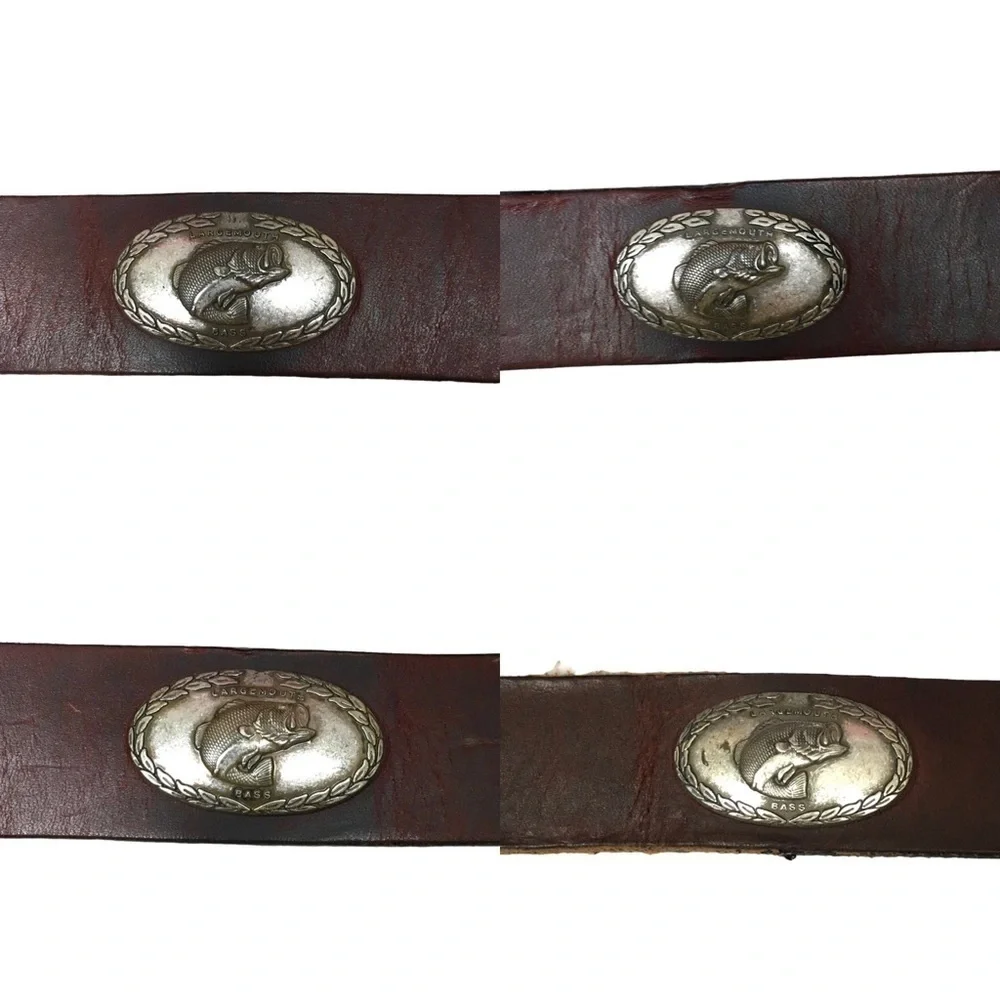 ORION LEATHER COMPANY Belt Largemouth Bass Concho Brown Antique Silver Finish